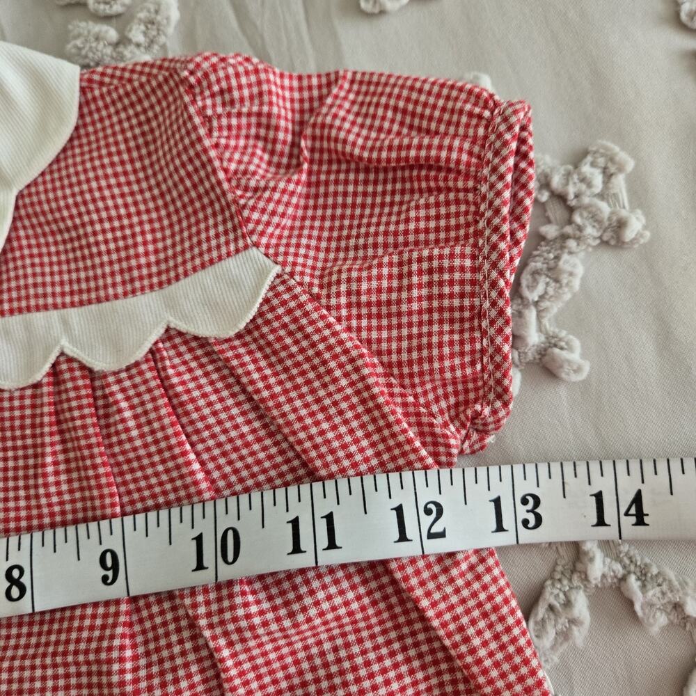 Vintage 70s Crib-Age Fashion 2 Pc Baby Outfit XL Red White Gingham Americana - Picture 9 of 11